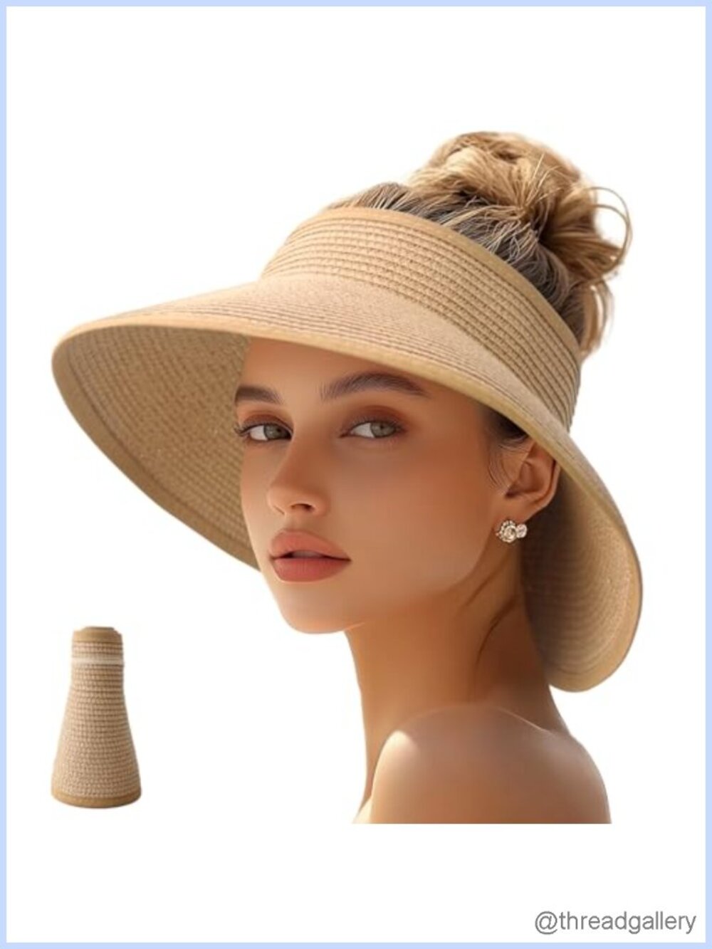 Straw Wide Brim Ponytail Sun Visor Hat
